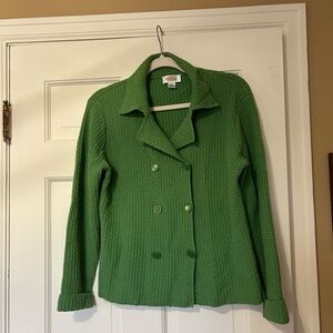 Talbots Small Sweater Button Kelly Green Textured Blazer Jacket Double Breasted
